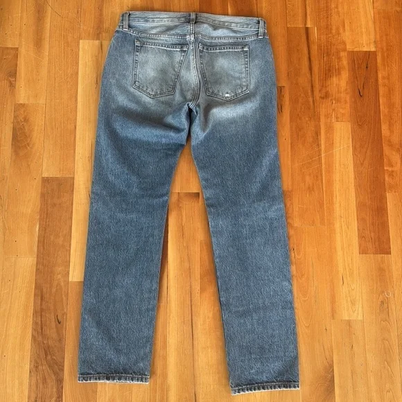 KHAITE Straight stovepipe jeans in blue Rigid Denim Distressed Women 26 New